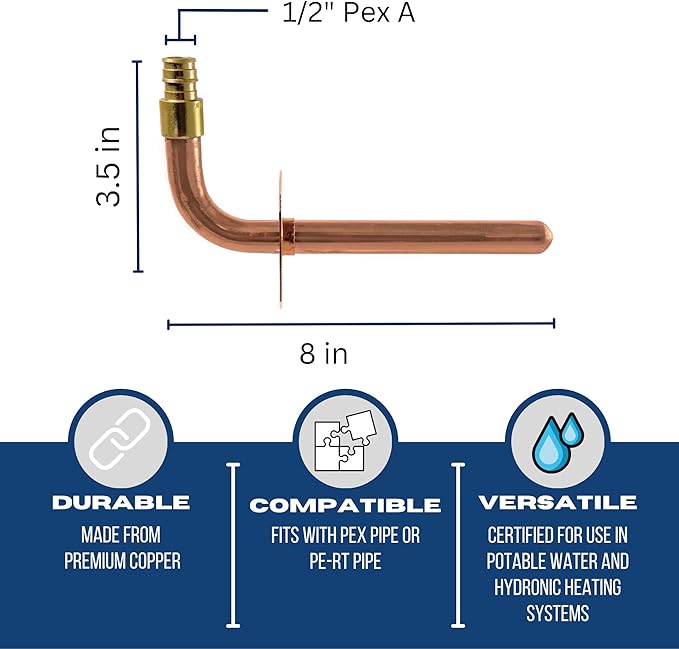 XFITTING 1/2 inch Pex A Expansion Stub Out Elbow with Flange 4 inch x 8 inch, F1960, Copper, 30-3-7=25X, 25 Pieces