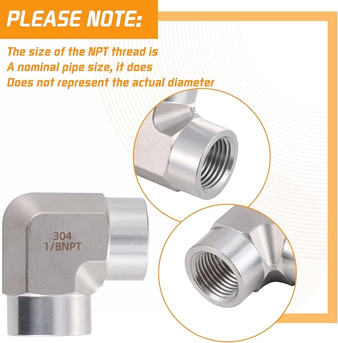 Stainless Steel Pipe Fitting 90 Degree Barstock Street Elbow 1/8" NPT Female x 1/8" NPT Female 2 Pack