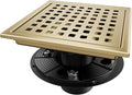 Square Shower Drain, Gold Shower Drain 6 inch with Flange and Removeable Grate Cover, AISI 304 Stainless Steel Gold Shower Floor Drain with Hair Catcher and Flange