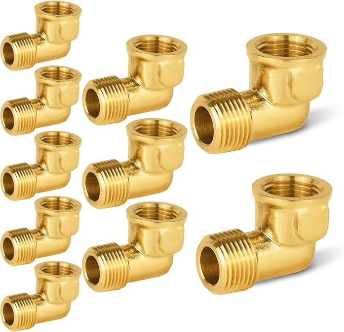 10-PCs HeSun Brass Pipe Fitting, 3/8" NPT Male x 3/8" NPT Female 90-Degree Barstock Street Elbow