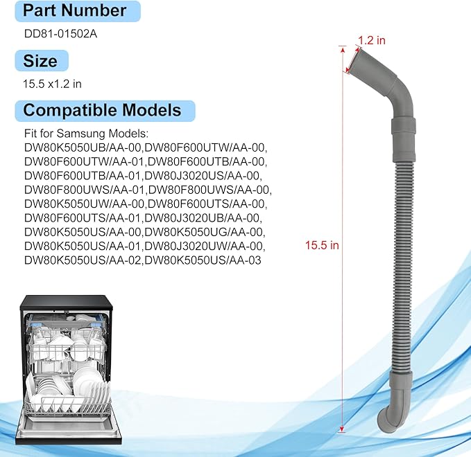 DD81-01502A Universal Dishwasher Inner Hose - Inflexible Corrugated Dishwasher Inner Hose,Plastic Material,Gray