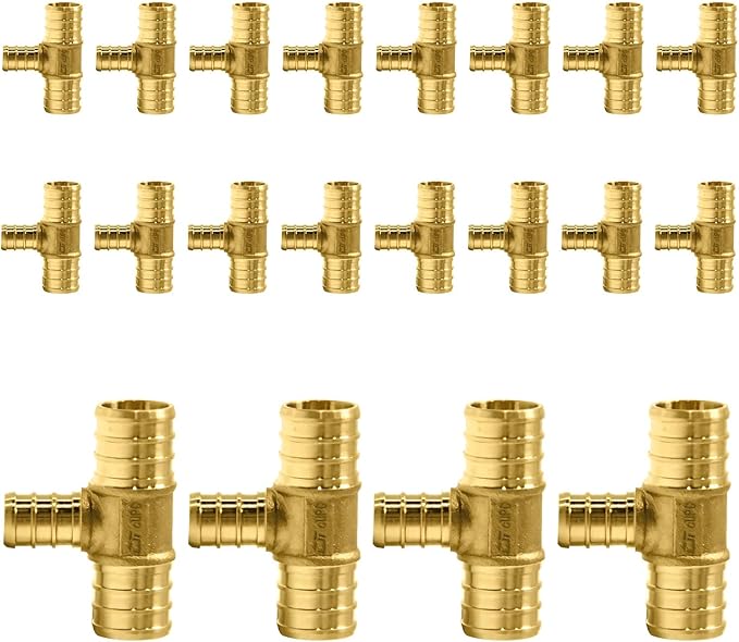 20-Pack PEX Fittings Niikappu 3/4"x3/4"x1/2" Pex Tee, Brass Crimp Pipe Fittings for PEX Pipes, ASTM F1807