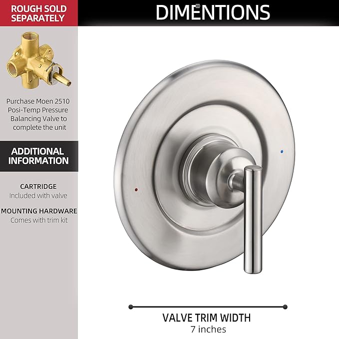 Replacement for Moen T2901BN Gibson Posi-Temp Valve Trim Kit, Brushed Nickel