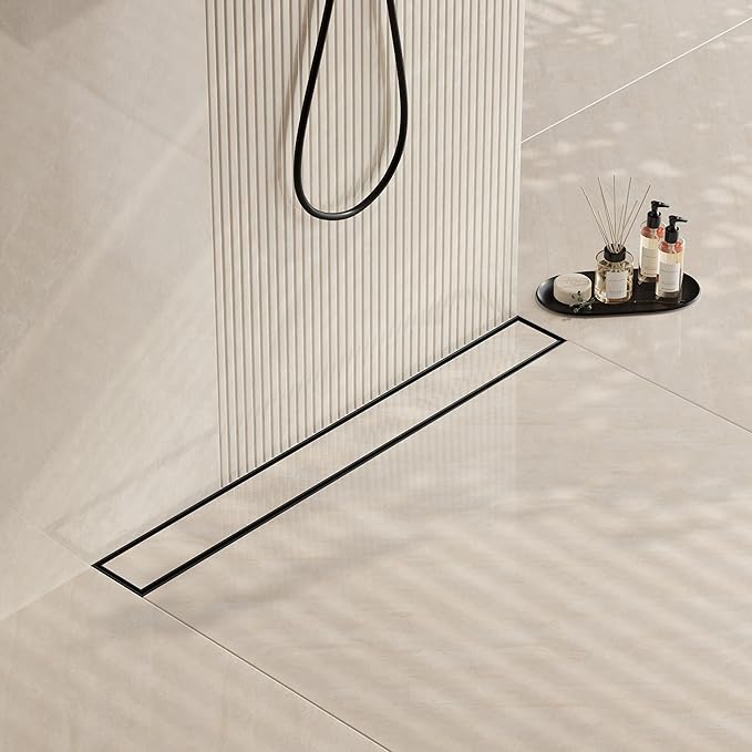 Neodrain 28 in Matte Black Linear Shower Drain- with 2-in-1 Flat & Tile Insert Cover, 304 Stainless Steel Rectangle Shower Floor Drain,Floor Shower Drain
