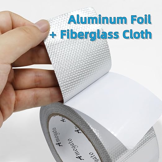 Fiberglass Aluminum Foil Tape 2 inch x 66 Feet - High Heat Resistant (500°F) for Exhaust Pipe Repair, Muffler, Automotive & HVAC Duct Sealing - Heavy Duty, Flame Retardant, Easy Tear