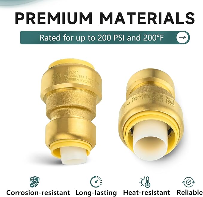 (Pack of 100) Niikappu 1" x 3/4" Reducing Coupling Brass Fittings, Push-to-Connect Plumbing Fitting for Pex, Copper, CPVC, Includes Removal Clip(PF144-100Pack)