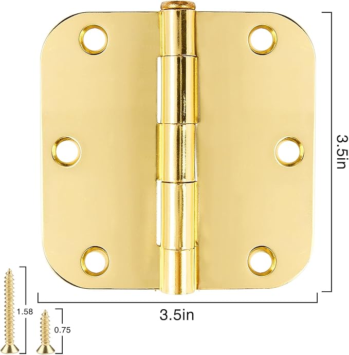 Door Hinges Polished Brass 3.5 Inch Interior Door Hinges Bright Gold 12 Pack 5/8" Radius Corners 3-1/2 Hinge for Master Bedroom,Biford,Basement Side Doors Yellow Shiny Luxury Residential Hardware JIW