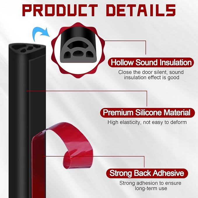 40Ft EPDM Rubber Weather Stripping Door Seal, Self-Adhesive Rubber Window Seal – Soundproof Weather Stripping Door Seal Strip for Doors & Windows(Black)