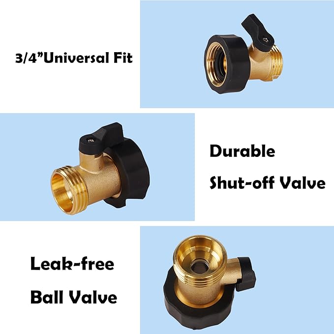 2 Pack Brass Garden Hose Shut-Off Valve, 3/4 Inch Heavy Duty Solid Brass Garden Hose Shut Off Valve with 2 Extra Rubber Washers