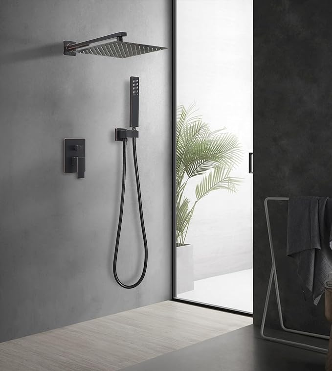 Oil Rubbed Bronze Shower System 12 Inch Bathroom Rain Mixer Shower Combo Set Wall Mounted Rainfall Shower Head and Handheld System Shower Faucet Set Rough-in Valve Body and Trim Kit