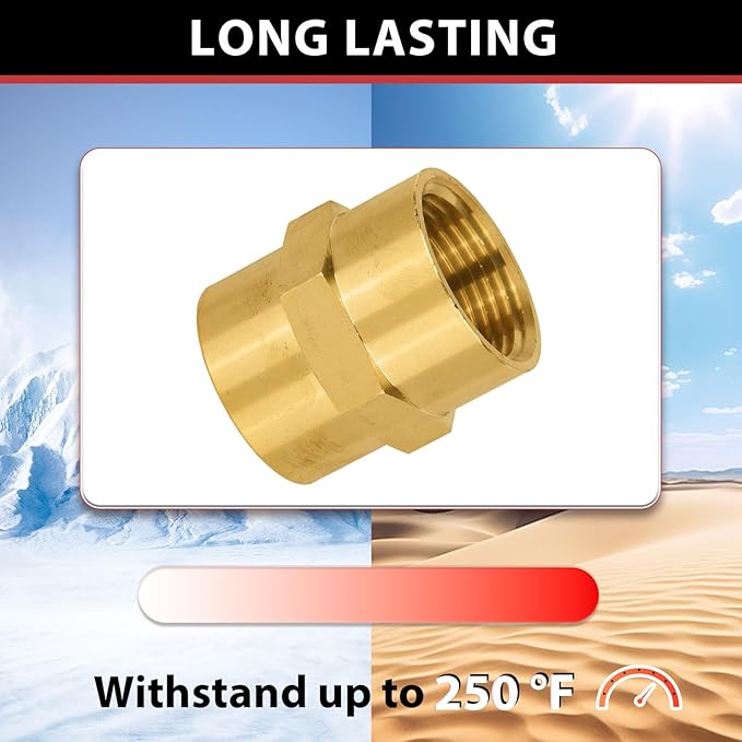(Pack of 5) EFIELD 1/2" x 1/2" Female NPT Coupling, Soild Brass Hex Nipple Brass Pipe Fittings,(NPT074)