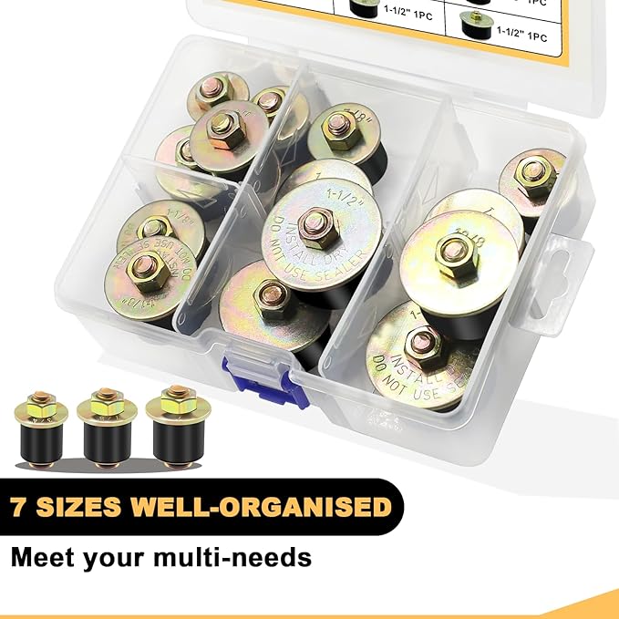 Siptenk 14pcs Freeze Rubber Expansion Plug, 7 Sizes Automotive Rubber Expandable Freeze Plugs Kit 3/4" 7/8" 1" 1-1/8" 1-1/4" 1-3/8" 1-1/2"