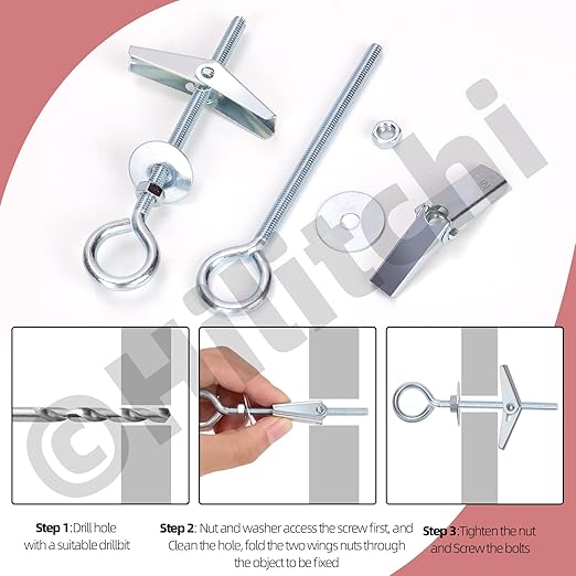 Hilitchi 15Pcs M5 O-Shaped Toggle Bolts and Wing Nut Kit Eye Bolt Toggle Anchors Set Butterfly Toggle Anchors Toggle Bolts Heavy Duty Butterfly Anchors for Hanging Lamps Heavy Items