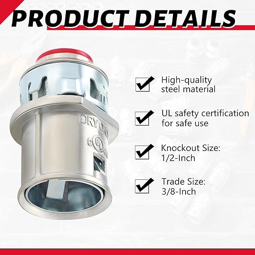 35 Pack Metal-Clad Cable Connectors, 3/8" Snap in Connectors Zinc Electrical Conduit Cable Connector for Steel and Aluminum Cables, Knockout Size 1/2'' Steel Construction