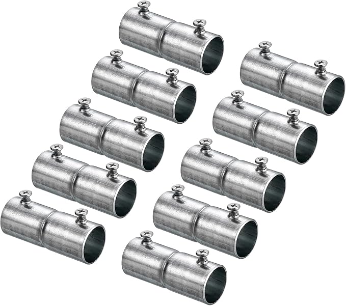 uxcell EMT Coupling, 20mm(13/16 inch) EMT Set Screw Coupling Conduit Fittings 58mm Length Electrical Conduit Pipe Connector 1mm Wall Thick, 10 Pack