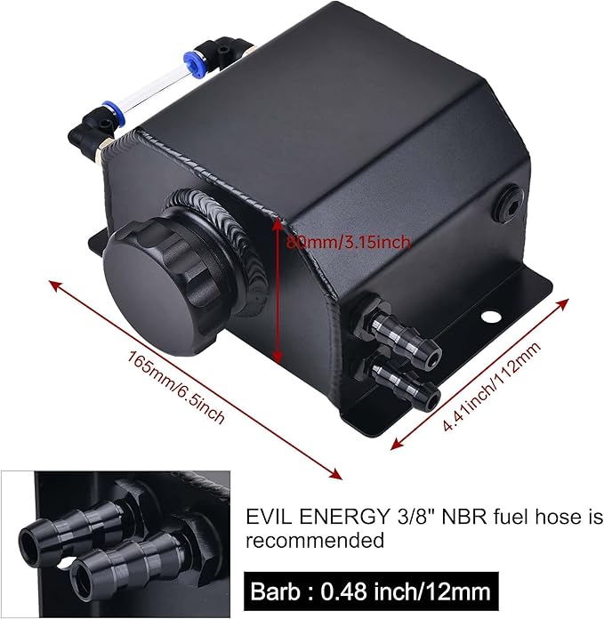 EVIL ENERGY Coolant Overflow Tank, Aluminum Coolant Reservoir Tank with Hose Kits, Reservoir Expansion Tanks Universal 1L