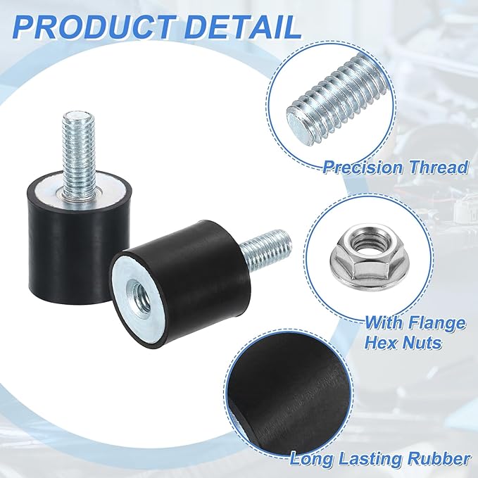 uxcell M8 Rubber Mounts, 2Pcs 25x25mm(DxH) Rubber Cylindrical Anti Vibration Isolator Shock Absorber with Lock Nut for Car Bobbin Generator Air Compressors