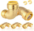 5-Pack HeSun Pushfit 90 Degree Elbow, 1"x3/4" Push to Connect Plumbing Fittings with Disconnect Clips, Brass Push-fit Fittings for PEX, Copper, CPVC, PE-RT Pipes(PF146-5)