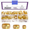 Swpeet 105 Pcs Tube OD 1/4'' 3/8'' 1/2'' Brass Compression Sleeves Ferrules, 3 Sizes Brass Compression Fitting Ferrules Assortment Kit Metal Hardware Tightly Good Sealing