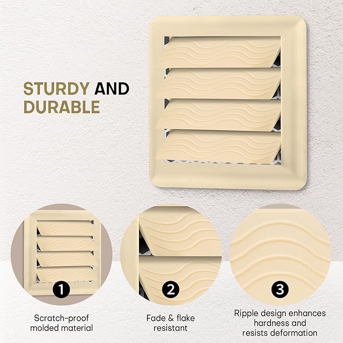 4-Pack Dryer Vent Cover Replacement with Enhanced Rippled Design - Premium Plastic Polymer Dryer Exhaust Vent Cover Replacements, Weather Resistant Exterior Dryer Vent Flap Replacement (Beige)