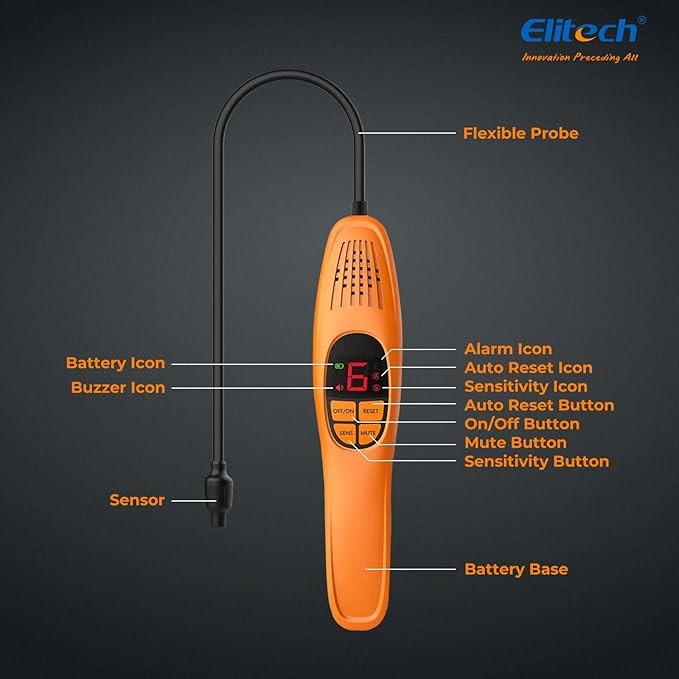 Elitech Refrigerant Leak Detector, Freon Leak Detector, Freon Sniffer Automotive Halogen Gas Leak Detector for R134A R410A R1234YF R600a R290 CFCs HCFCs HFCs HCs HFOs, LD-100+