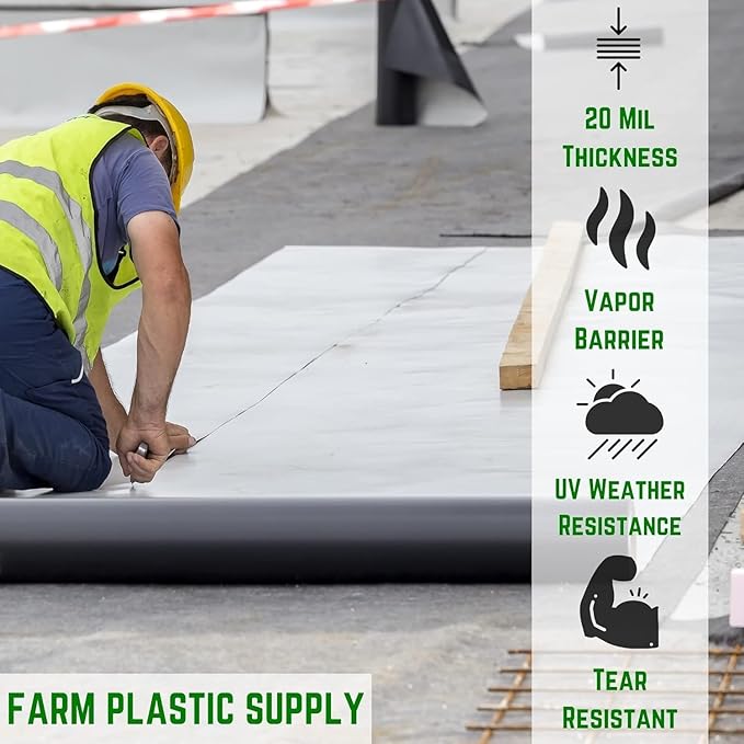Farm Plastic Supply Crawl Space Vapor Barrier, 20 mil - Thick Plastic Sheeting, Drop Cloth Moisture Barrier for Crawl Space Encapsulation, Heavy Duty Polyethylene, Black & White Panda Film (48' x 100)