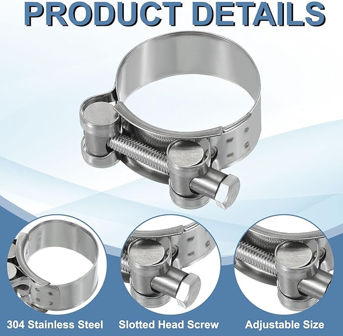 PATIKIL 40-43mm T-Bolt Hose Clamp, 4 Pack Intercooler Pipe Tube Clamps 304 Stainless Steel Radiator Hose Clamp for 1.57"-1.69" Pipe