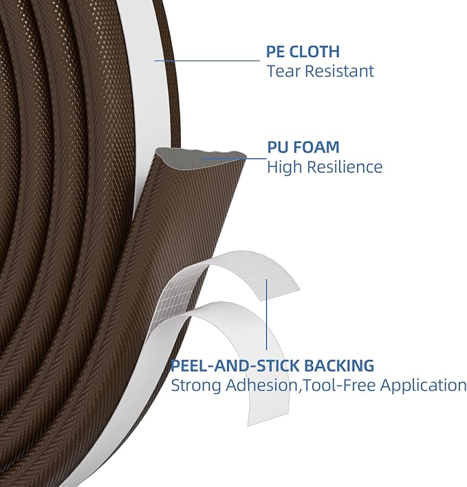 2 Pcs x196”Wedge Weather Stripping Door Seal Strip for Door Frame,Self-Adhesive Window Insulation Tape for Winter,Dark Foam Gap Filler for Light Noise Blocker Front Door Side Draft Stopper,Brown
