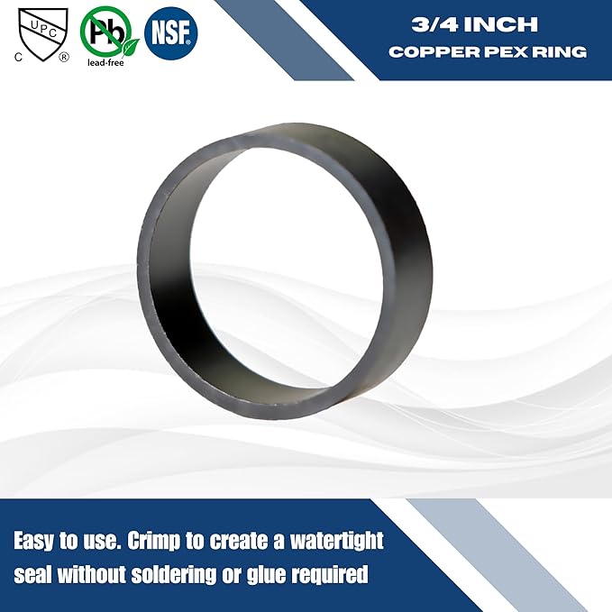 XFITTING 3/4 inch Pex Copper Ring, Pex B Crimp. (Black-Oxidized Surface), 50 Pieces