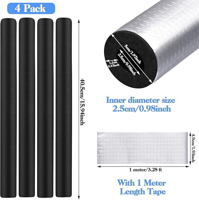 8 Pcs Self Adhesive Pipe Wrap Foam Tube, Antifreeze Heat Preservation for Winter Outside Pipes - 1.3 Ft x 1 in