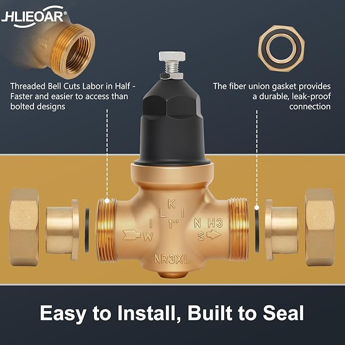 1" NR3XLDU Water Pressure Reducing Valve, Double Union FNPT Connection, for Home & Commercial Use