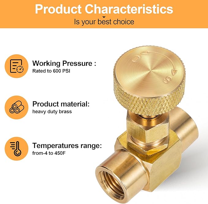 2 Pieces Heavy Duty Brass Instrument Replacement Control Needle Valve 1/4" Npt Female X 1/4" Npt Female Connection Golden