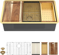 36 Undermount Kitchen Sink Gold - Fulorni 36"x19" Kitchen Sink Brushed Gold NANO-PVD Ledge Workstation 16 Gauge 304 Stainless Steel Under Counter Large Single Bowl Basin