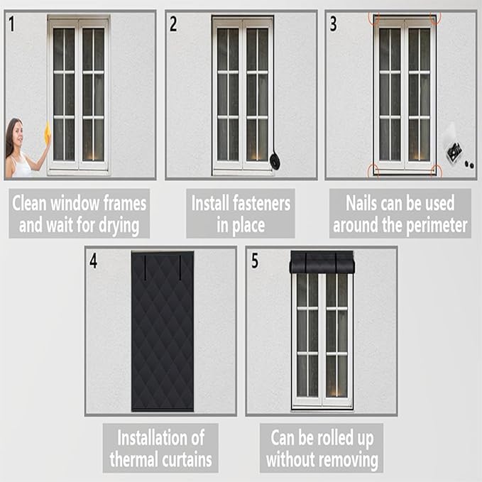 Thermal Insulated Window Cover, Window Insulation for Winter Tape Fastened Thermal Cover Roll Curtain Cold Weather Curtains Covers Kit Draft Stopper Blackouts Curtain for Home Keep Heat