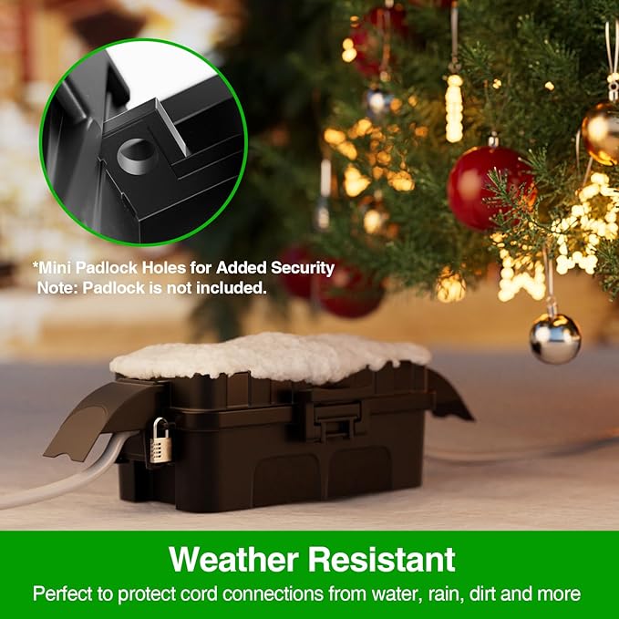 Flemoon 2-Piece Outdoor Waterproof Electrical Box Set – 12.5" x 8.5" x 5" Large & 8.1" x 4.9" x 3.1" Small Weatherproof Electrical Boxes for Power Strips, Outlets, Holiday String Lights, Black
