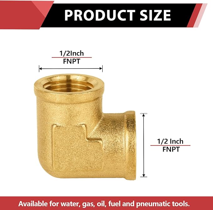 (Pack of 2) EFIELD 1/2" FNPT X1/2" FNPT 90 Degree Barstock Street Elbow, Female to Female Brass Pipe Fittings,(NPT112)