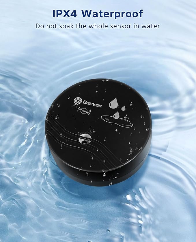 Geevon 4 Pack Water Leak Detectors, 100dB Water Sensor Alarms Flood Detector for Basements, Bathrooms, Laundry Rooms, Kitchens, Garages, and Attics, Water Alarms Battery-Operated (Battery Included)
