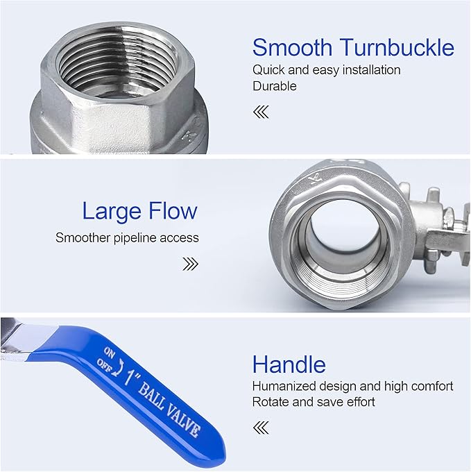 1/2 Inch Ball Valve, Premium 304 Stainless Steel Full Port Forged NPT Ball Valve for Water Oil and Gas with Long Handle Shut Off Switch, 1000 WOG (2, FNPT x FNPT 1/2")
