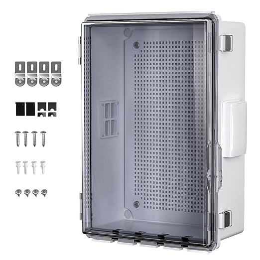 ABS Electrical Junction Box, Ventilated Design, Cable Grommets, IP65 Waterproof Enclosure, Indoor/Outdoor Use with Mounting Panel.(Clear Cover, 15"x11"x5.1")
