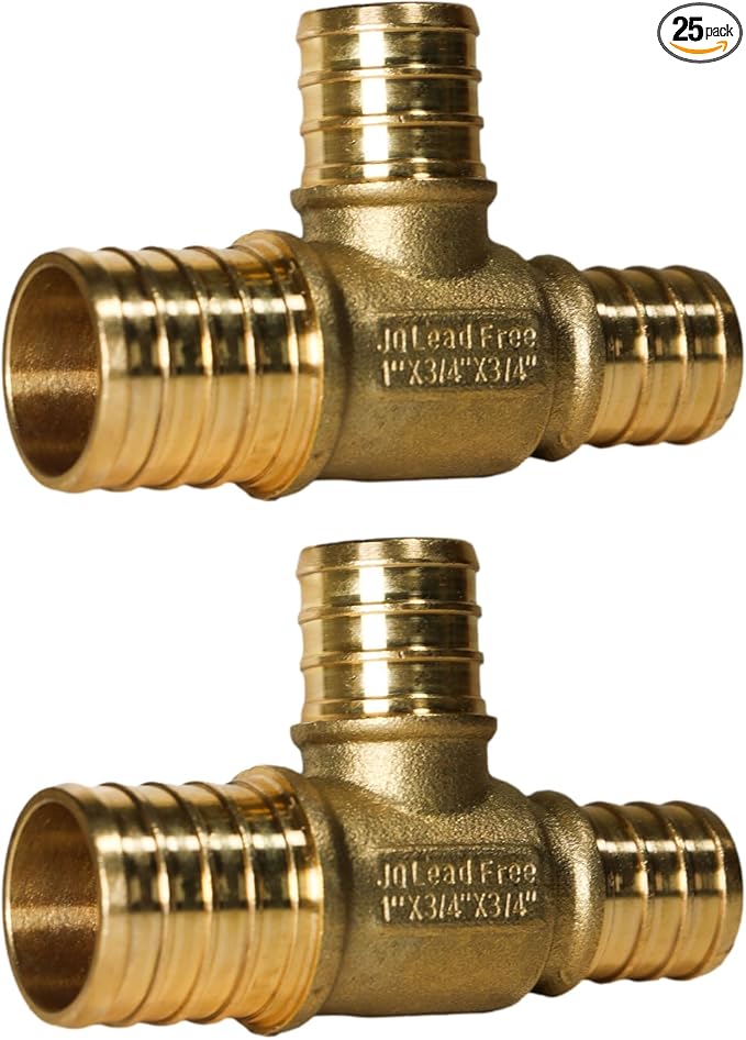 XFITTING 1 inch x 3/4 inch x 3/4 inch Pex Reducing Tee, Pex B Crimp Version 25-1-7=25X, 25 Pieces