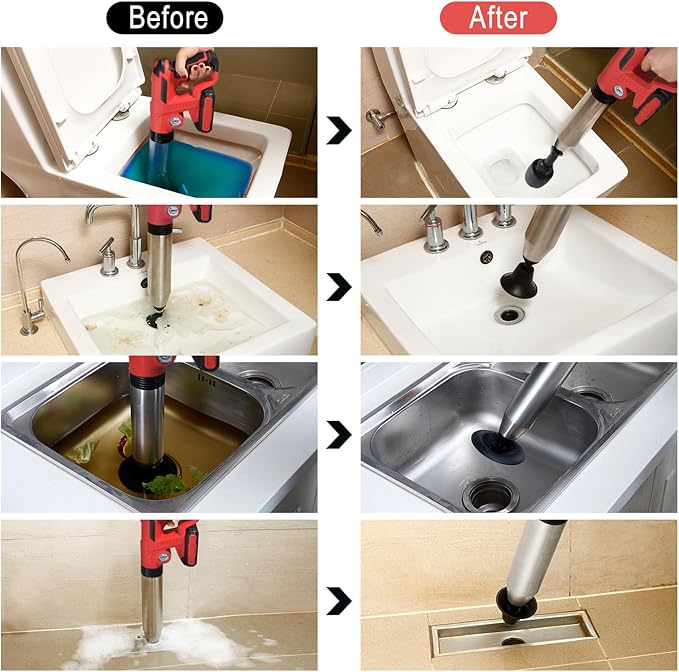 Electric Toilet Plunger with 2 batteries，Drain Clog Remover Tools,High Pressure Air Toilet Plungers Heavy Duty Plunger For Toilet,Bathroom,Floor Drain,Sewer,Pipe，RED