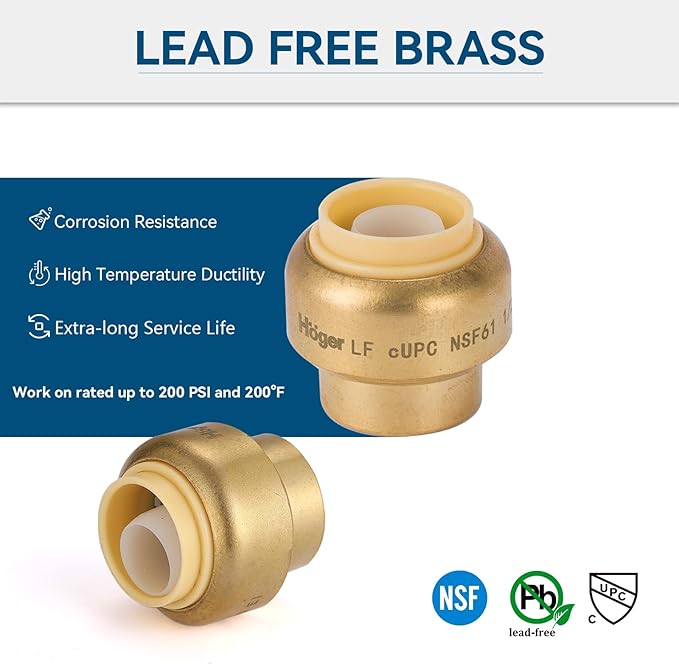 3/4 Inch Push End Cap,12 Pack PEX Brass Push-fit End Cap Plug with 1 Pack Discount Clip, Push-to-Connect Plumbing Fittings for Copper, PEX Pipe, CPVC