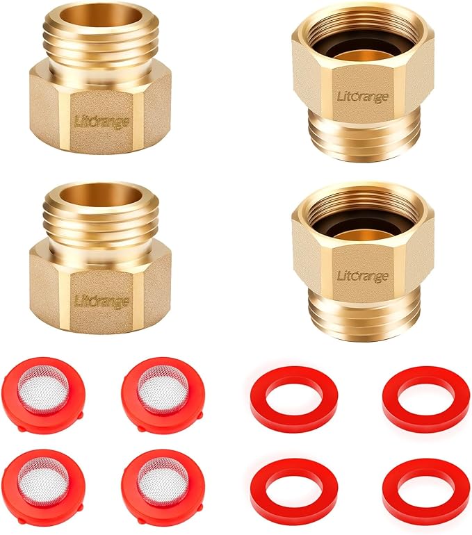 4 Pack Lead-Free Hose Bib Adapter, 1-1/16" Fine Thread Female x 3/4 GHT Male Backflow Preventer Adapter with Washers for U.S. Standard Arrowhead Hose Bibs & Vacuum Breaker Faucet Fitting