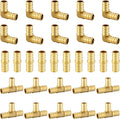 30 Pack Foskan 1/2 Inch PEX Brass Fittings Set, 10 PCS Each,Includes Elbows Tees Straight Couplings, PEX Crimp Barb Fitting Kit