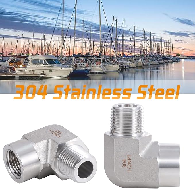 Stainless Steel Pipe Fitting 90 Degree Barstock Street Elbow 1/2" NPT Male x 1/2" NPT Female 2 Pack