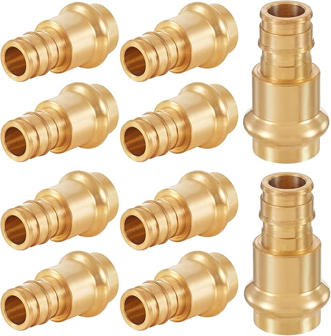10-Pack HeSun Copper Press Fitting Adapter,1/2" PRESS X 1/2" PEX-A Expansion F1960 Coupling, LF Brass(PEX1960183-10)
