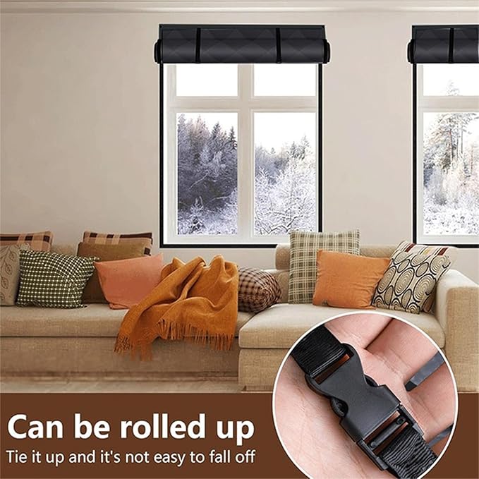 Thermal Insulated Window Cover, Window Insulation for Winter Tape Fastened Thermal Cover Roll Curtain Cold Weather Curtains Covers Kit Draft Stopper Blackouts Curtain for Home Keep Heat