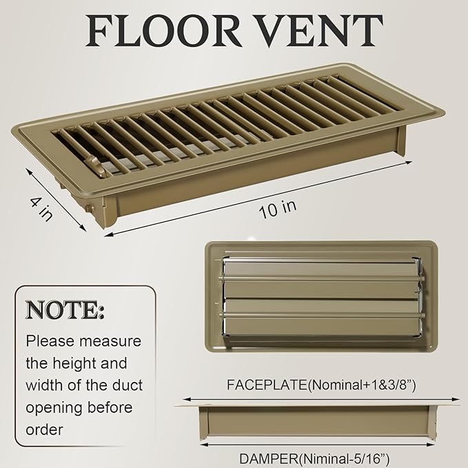 1 PCS Floor Vents Floor Registers 4x10 inch, Heavy Duty Metal Heat Air Vent Covers 4 X 10 with Rust Proof Finish for Home Office Wall Floor Registers Grilles & Vents (1, Brown, 4x10 Inches)