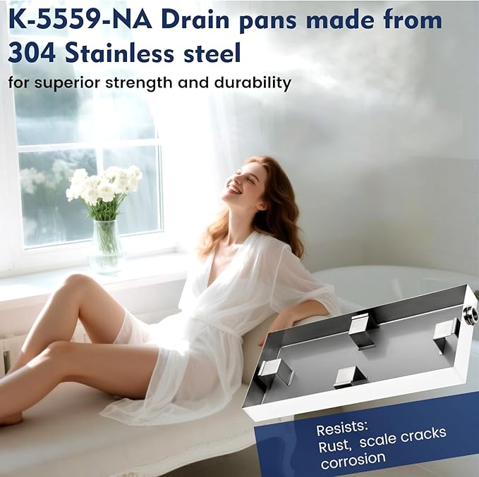 Mangoct|Replacement kohler K-5559-NA Drain Pan for Invigoration Series Steam Generators - Compatible with Models K-5525, K-5526, K-5529, K-5531, K-5539, K-5543 (Require 2) - Small Stainless Steel Base