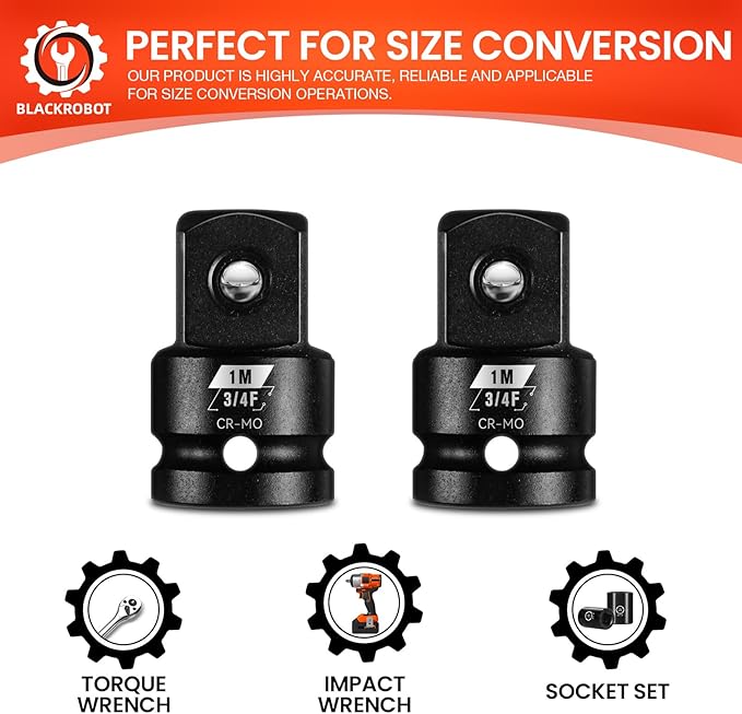 BLACKROBOT 2 Pieces 3/4” F To 1” M Impact Socket Adapter Set, SAE Drive Cr-Mo Steel Exceeds ANSI Standards, Square Drive Socket Reducer for Impact Driver Wrench